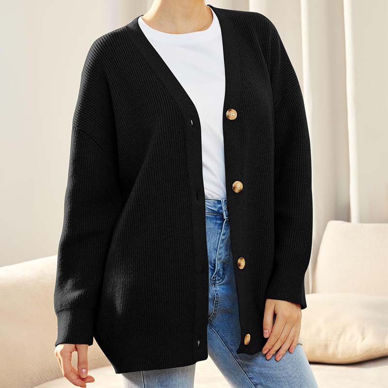 Lässiger Oversize-Cardigan Mit Knöpfen Für Damen | V-Ausschnitt