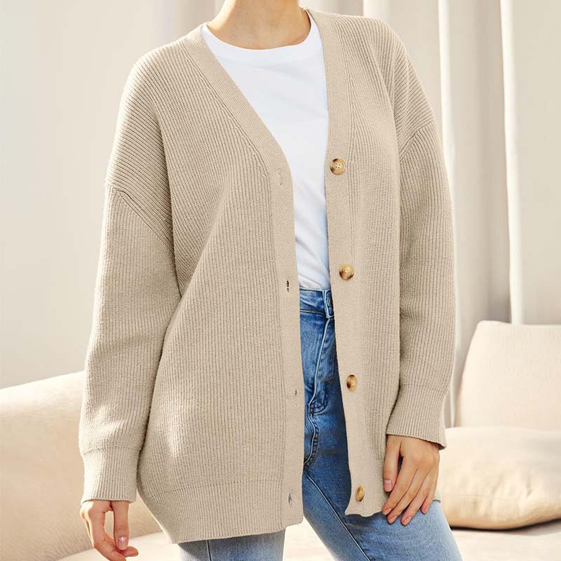 Lässiger Oversize-Cardigan Mit Knöpfen Für Damen | V-Ausschnitt