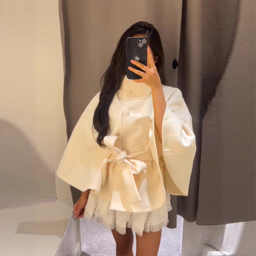 Damen Übergangsjacke | Moderner Umhang Schnitt Mit Gürtel