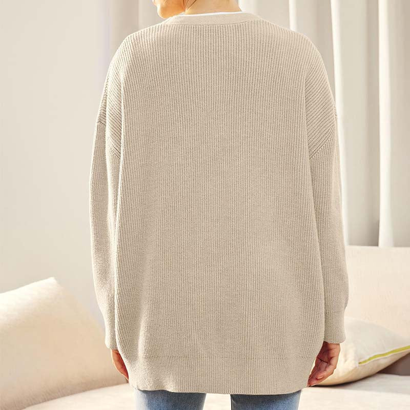Lässiger Oversize-Cardigan Mit Knöpfen Für Damen | V-Ausschnitt