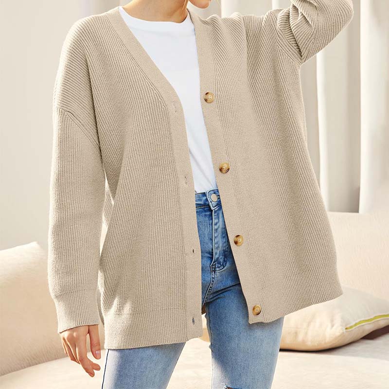 Lässiger Oversize-Cardigan Mit Knöpfen Für Damen | V-Ausschnitt