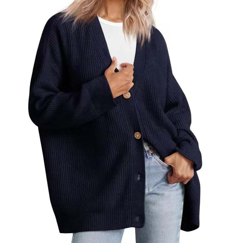 Lässiger Oversize-Cardigan Mit Knöpfen Für Damen | V-Ausschnitt