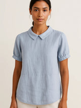 Lässige Bluse Mit Pan-kragen Für Frauen | Kurzarm