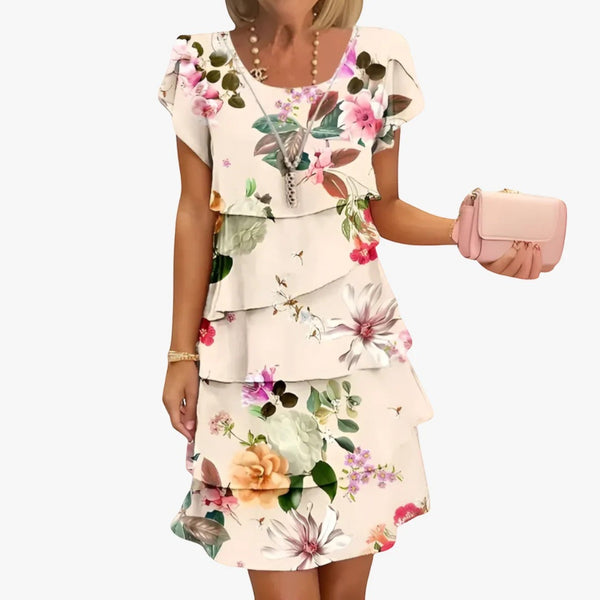 Kurzärmliges Rüschenkleid Mit Blumenmuster Für Frauen | Mini