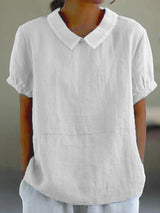 Lässige Bluse Mit Pan-kragen Für Frauen | Kurzarm