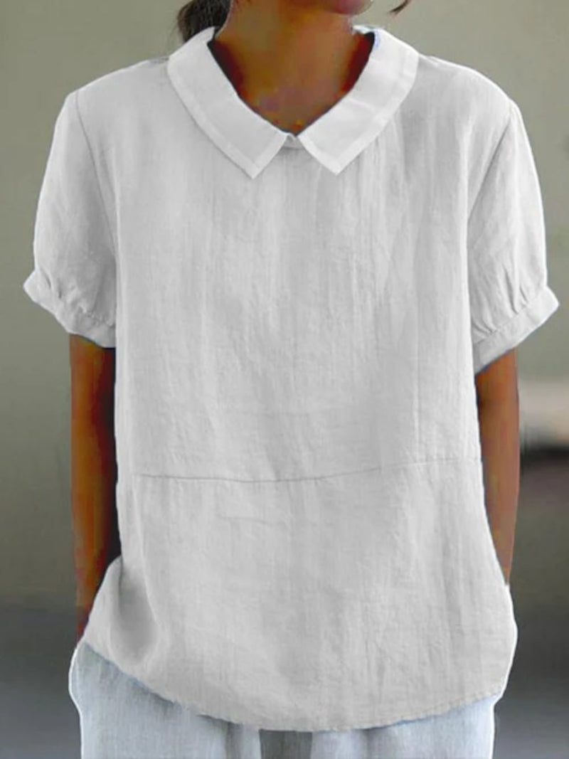 Lässige Bluse Mit Pan-kragen Für Frauen | Kurzarm