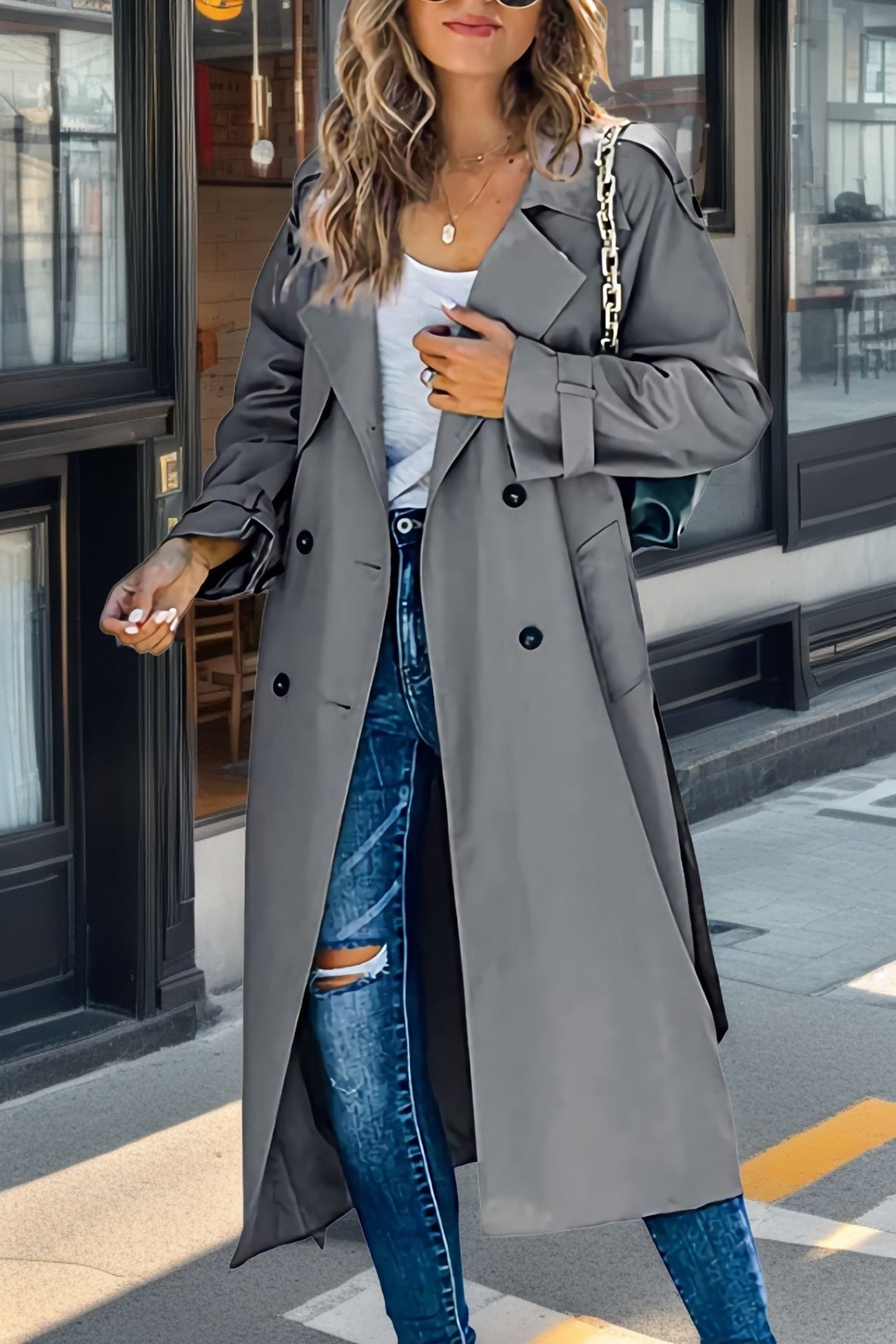 Klassischer Langer Trenchcoat Für Damen | Zweireihig