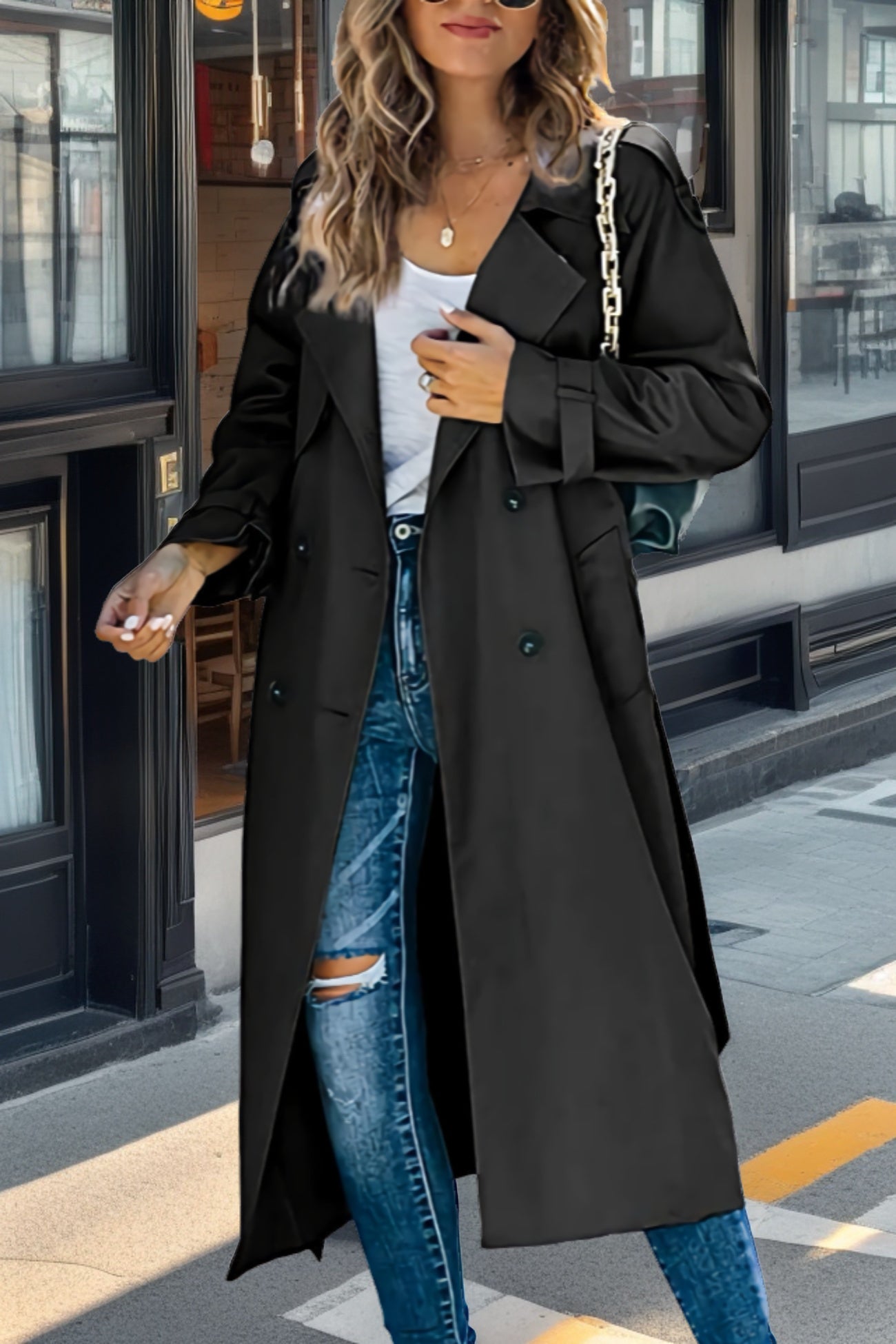 Klassischer Langer Trenchcoat Für Damen | Zweireihig