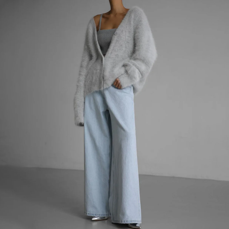 Oversize Kaschmir Winterweste Mit V-Ausschnitt Für Damen | Langarm