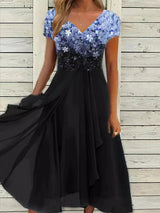 Amandine | Elegantes Blumenkleid Für Damen | Kurzarm