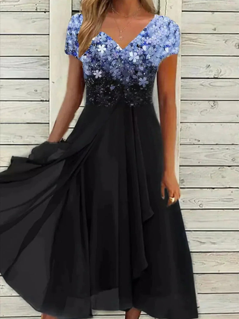 Amandine | Elegantes Blumenkleid Für Damen | Kurzarm