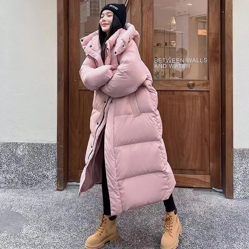 Lässige Lange Pufferjacke Mit Kapuze Für Damen | Winter