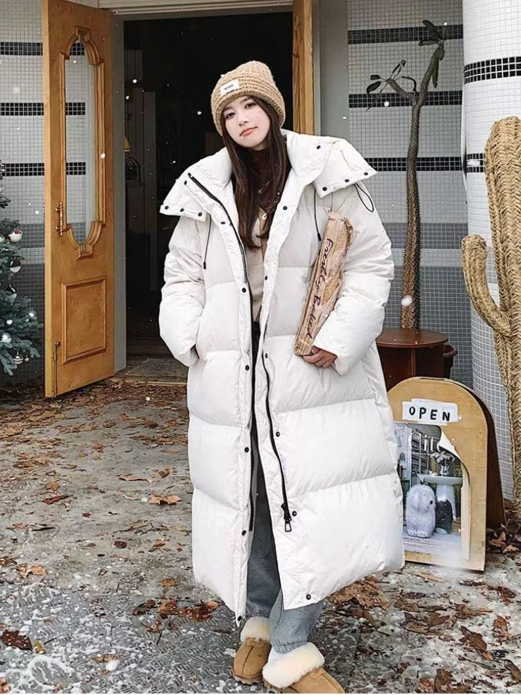Lässige Lange Pufferjacke Mit Kapuze Für Damen | Winter