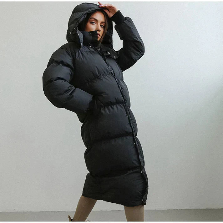 Lange Pufferjacke Für Damen | Mit Kapuze