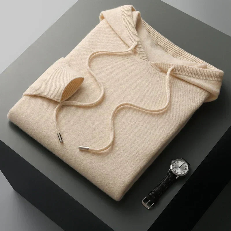Einfarbiger Kaschmir-Hoodie Mit Langen Ärmeln Für Herren | Winter