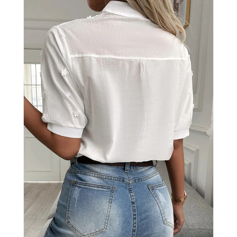 Elegante Bluse Mit Stickerei Für Frauen | Weiß