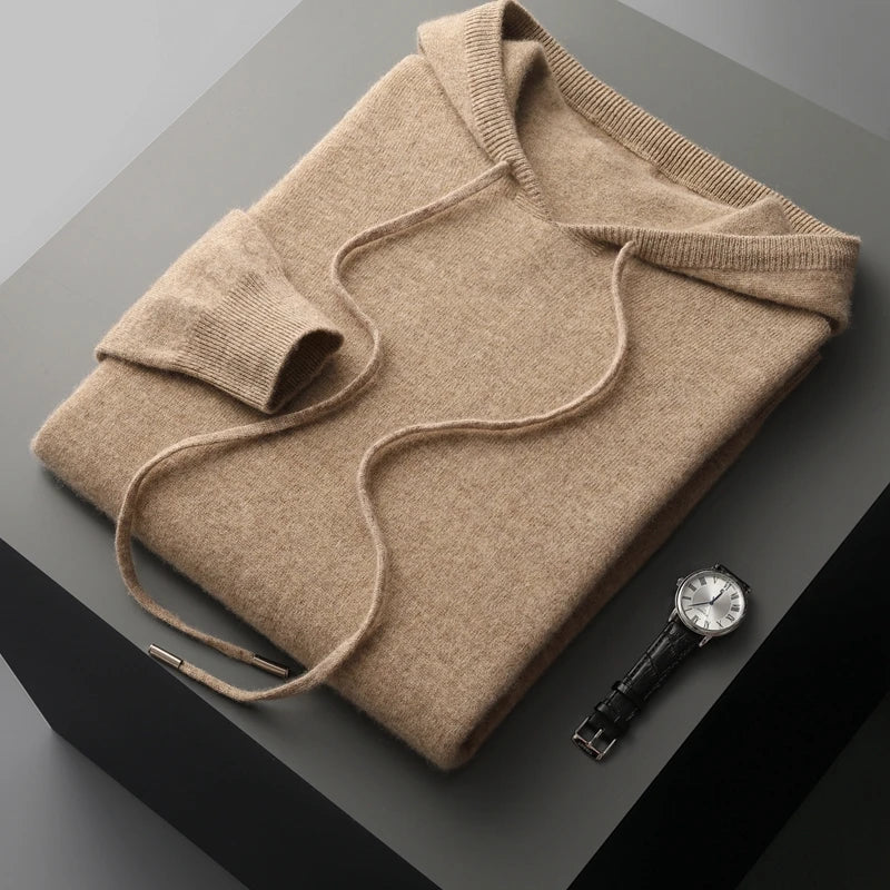 Einfarbiger Kaschmir-Hoodie Mit Langen Ärmeln Für Herren | Winter