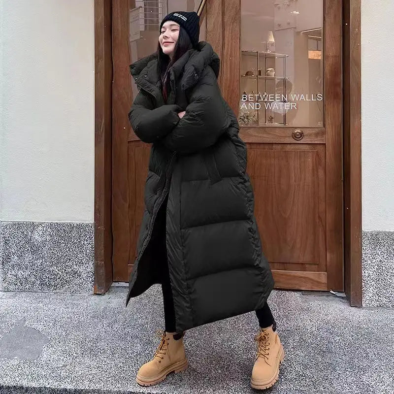 Lässige Lange Pufferjacke Mit Kapuze Für Damen | Winter