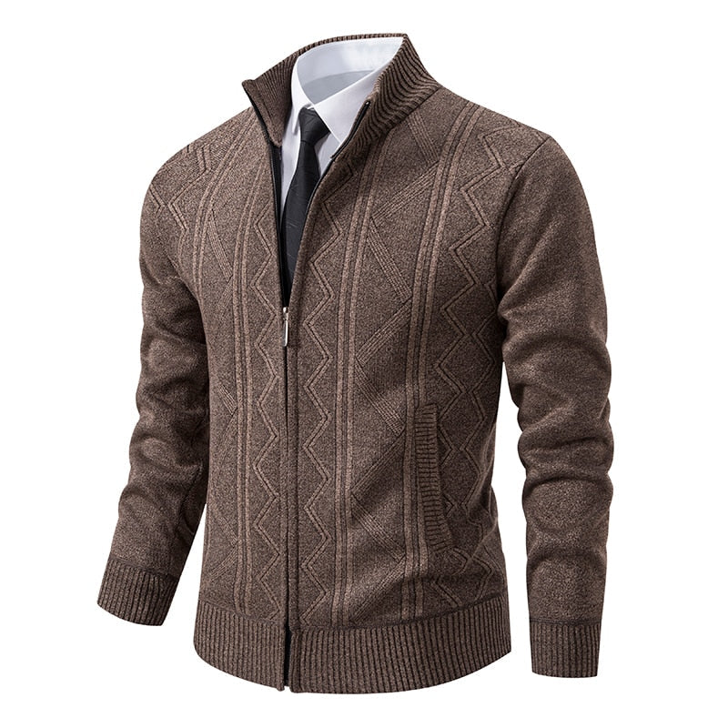 Gestreifte Strickjacke Mit Stehkragen | Lange Ärmel