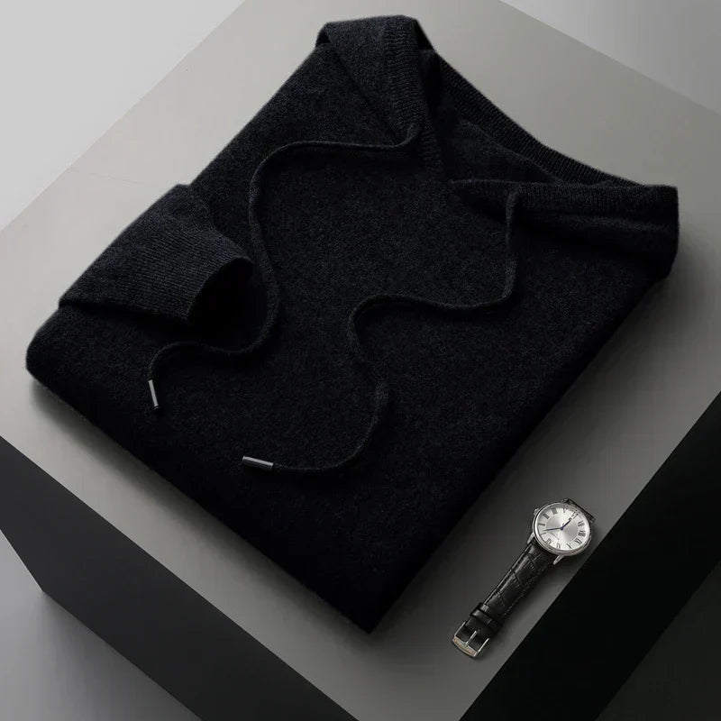 Einfarbiger Kaschmir-Hoodie Mit Langen Ärmeln Für Herren | Winter
