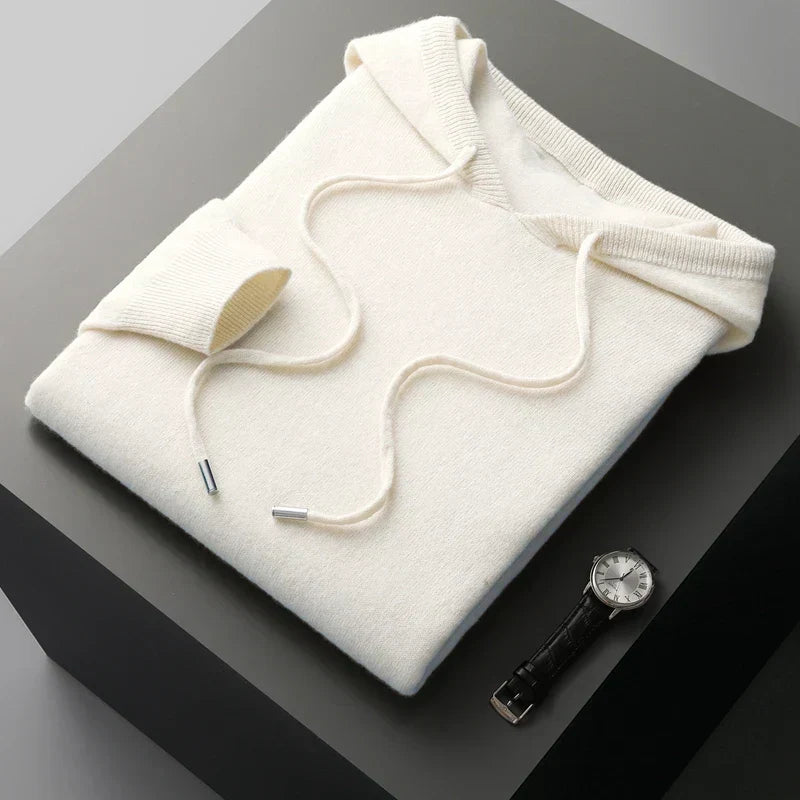Einfarbiger Kaschmir-Hoodie Mit Langen Ärmeln Für Herren | Winter