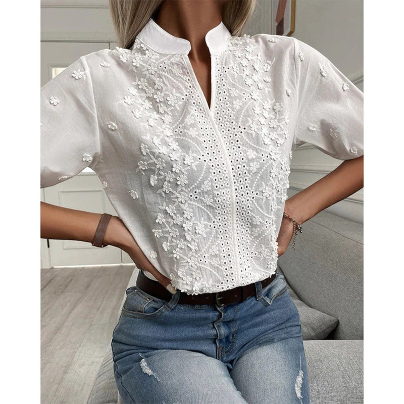 Elegante Bluse Mit Stickerei Für Frauen | Weiß