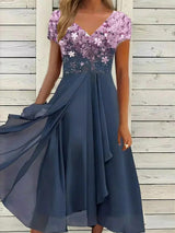 Amandine | Elegantes Blumenkleid Für Damen | Kurzarm