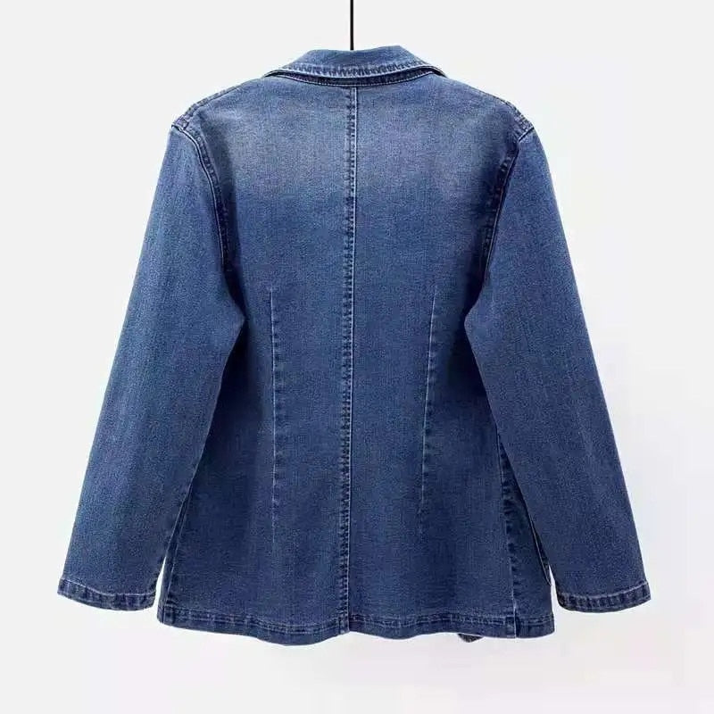 Langärmliger Jeansblazer Für Damen | Mit Taschen