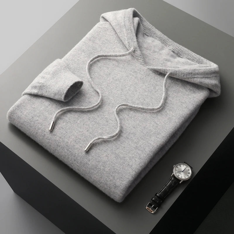 Einfarbiger Kaschmir-Hoodie Mit Langen Ärmeln Für Herren | Winter