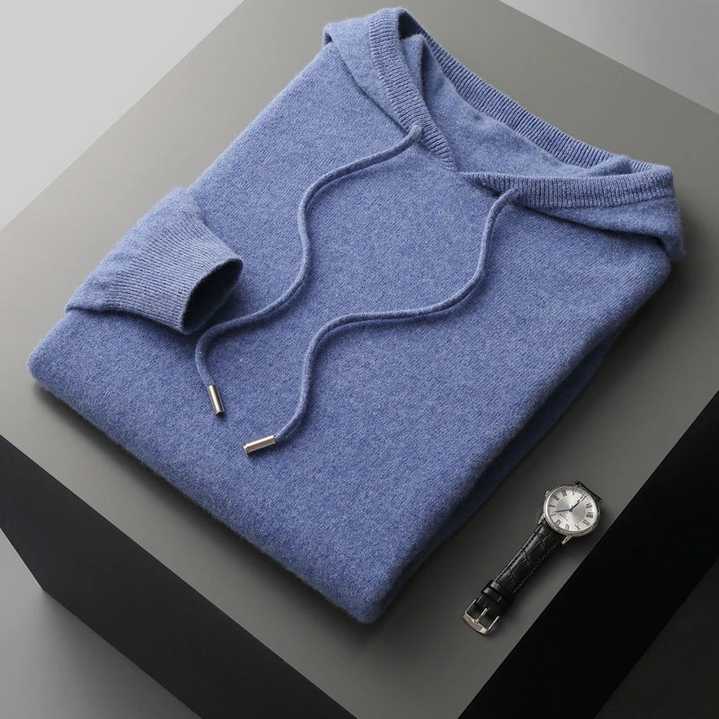 Einfarbiger Kaschmir-Hoodie Mit Langen Ärmeln Für Herren | Winter
