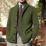 Winterliche Einfarbige Strickjacke Mit Knöpfen Und Tasche Für Herren | Langarm