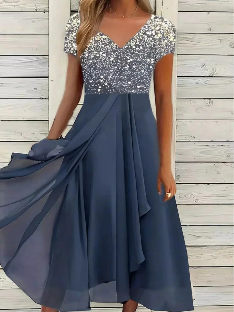 Amandine | Elegantes Blumenkleid Für Damen | Kurzarm