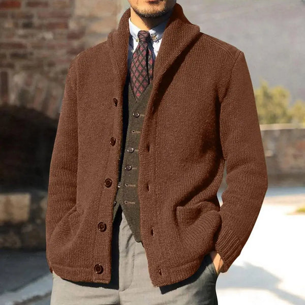 Winterliche Einfarbige Strickjacke Mit Knöpfen Und Tasche Für Herren | Langarm