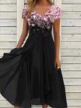 Amandine | Elegantes Blumenkleid Für Damen | Kurzarm