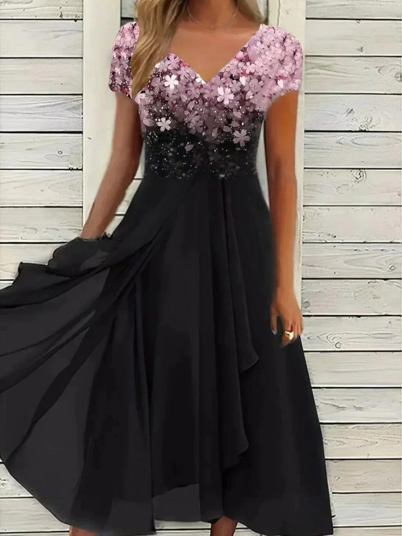 Amandine | Elegantes Blumenkleid Für Damen | Kurzarm