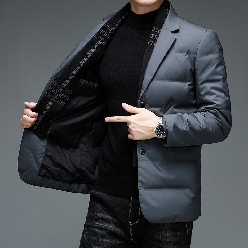 Stylische Herren Daunenjacke Mit Knopfleiste Und Tasche | Winter