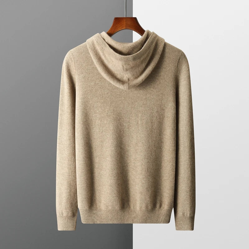 Einfarbiger Kaschmir-Hoodie Mit Langen Ärmeln Für Herren | Winter