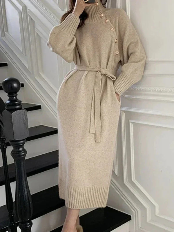 Asymmetrisches Pulloverkleid Für Damen | Geknöpft