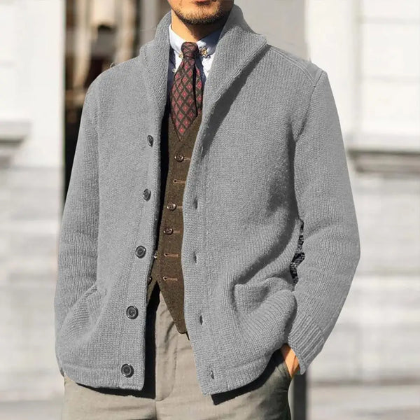 Winterliche Einfarbige Strickjacke Mit Knöpfen Und Tasche Für Herren | Langarm