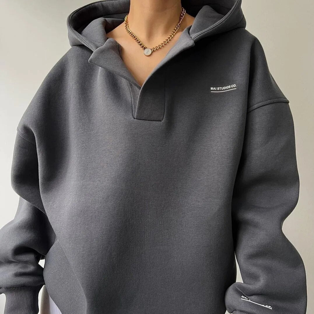 Hoodie Mit V-Ausschnitt Und Überschnittenen Schultern Für Damen | Winter