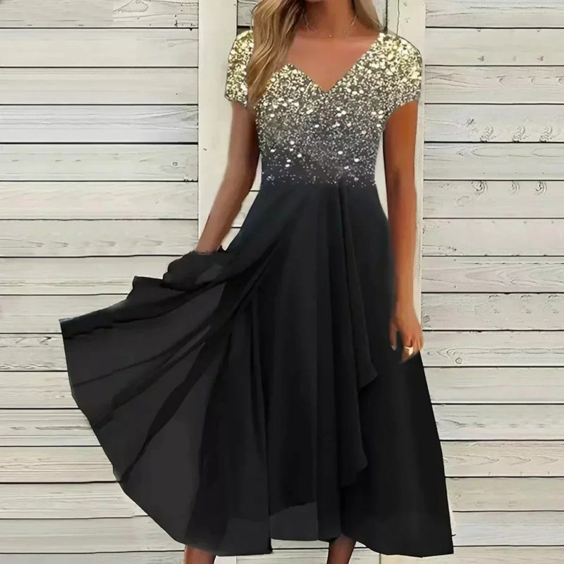 Amandine | Elegantes Blumenkleid Für Damen | Kurzarm