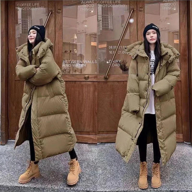 Lässige Lange Pufferjacke Mit Kapuze Für Damen | Winter