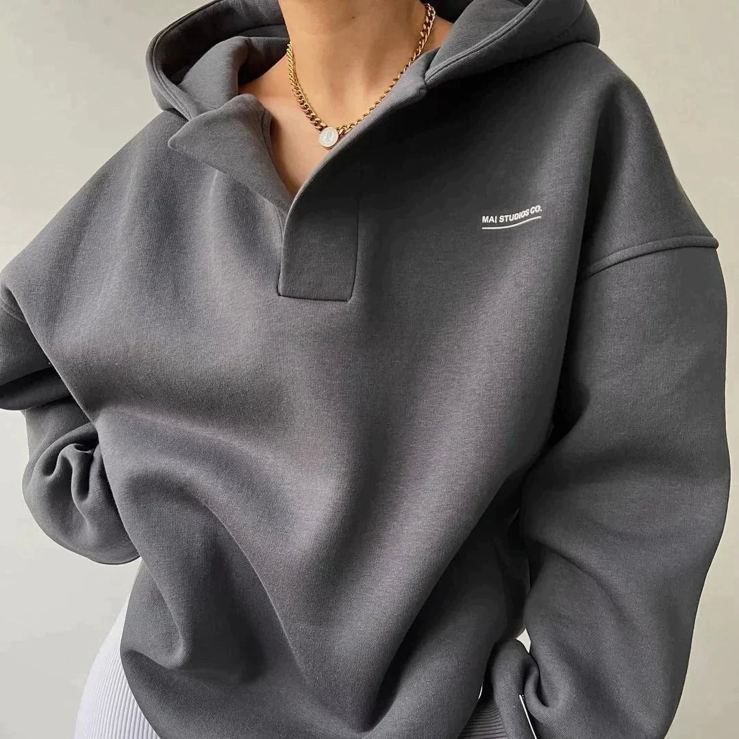 Hoodie Mit V-Ausschnitt Und Überschnittenen Schultern Für Damen | Winter