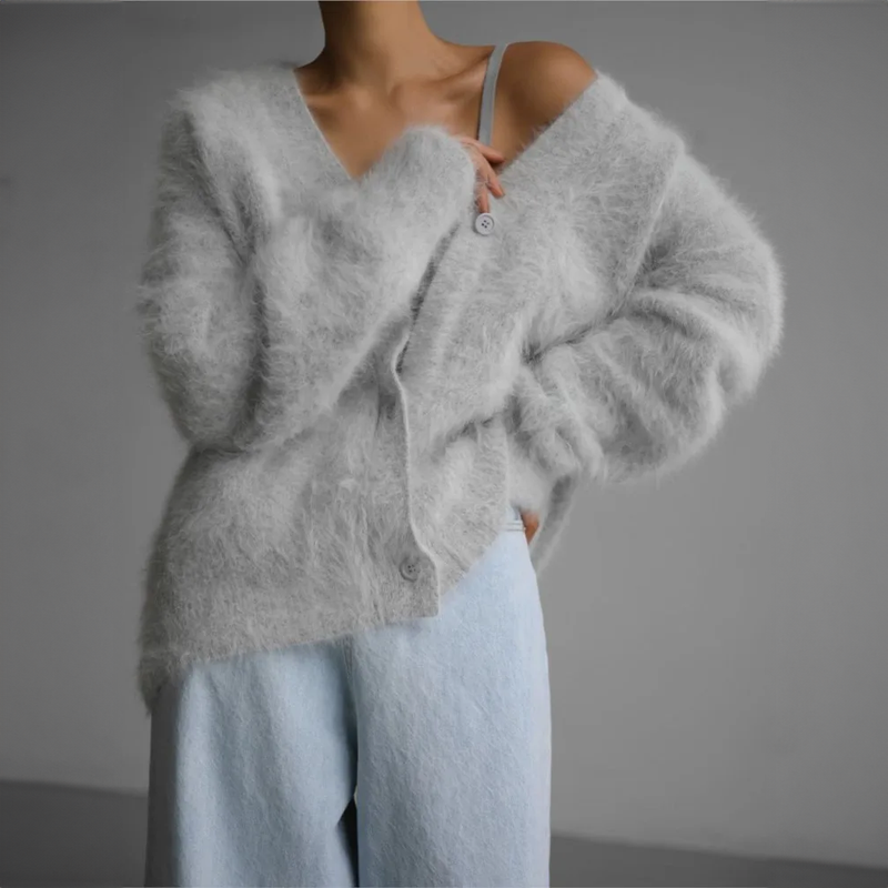 Oversize Kaschmir Winterweste Mit V-Ausschnitt Für Damen | Langarm