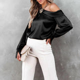 Pia - Schwarze Satinbluse