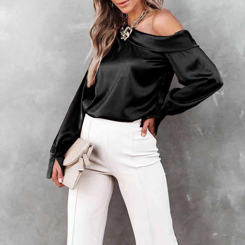 Pia - Schwarze Satinbluse