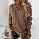 V-Ausschnitt-Strickpullover Für Damen | Locker Geschnitten