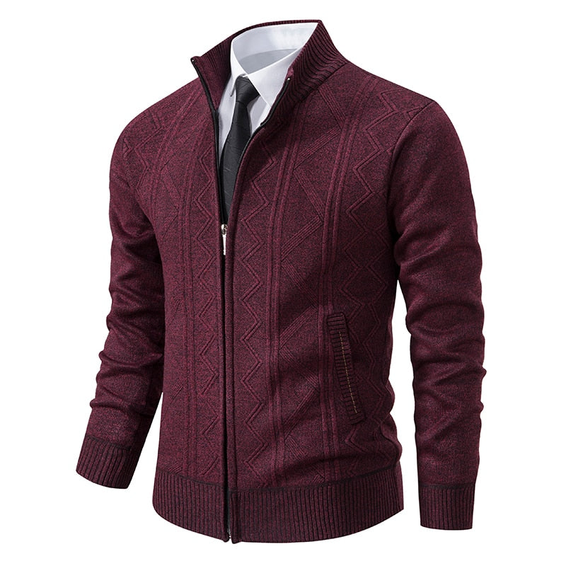 Gestreifte Strickjacke Mit Stehkragen | Lange Ärmel