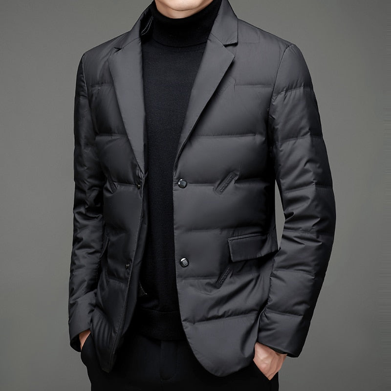 Stylische Herren Daunenjacke Mit Knopfleiste Und Tasche | Winter