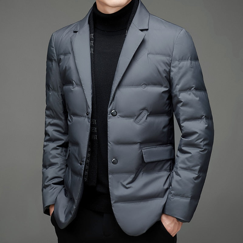 Stylische Herren Daunenjacke Mit Knopfleiste Und Tasche | Winter
